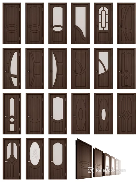 Wooden Swing Doors With Various Glass Panel Designs For Interior Use 3d model