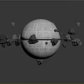 Yellow And White Spacecraft Exploring Planetary Surface With Gray Clouds In Space