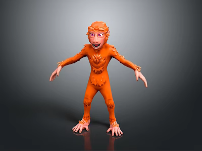 Orange Monkey 3D Model Character With Exaggerated Expression Standing Arms Outstretched Pose 3d model