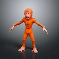 Orange Monkey 3D Model Character With Exaggerated Expression Standing Arms Outstretched Pose 3d model