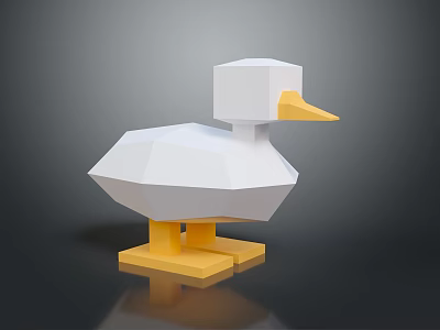 Low Poly Duck 3D Model With White Body And Yellow Beak Feet 3d model