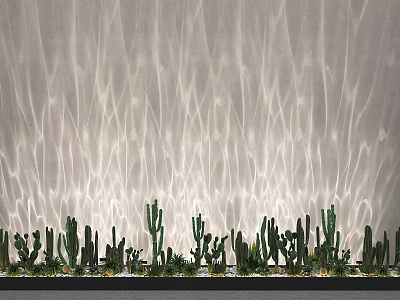 Modern Decorative Lights Creating Wavy Light Patterns on Wall Backdrop with Cactus Plants 3d model