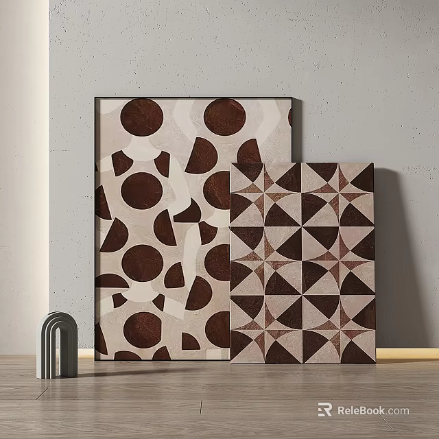 Abstract Paintings With Geometric Patterns In Brown Tones 3d model