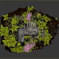 Lush Garden Landscape With Green Ferns Pink Flowers And Natural Stones