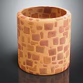 Cylindrical Ceramic Container With Terracotta Color And Geometric Square Pattern Design 3d model