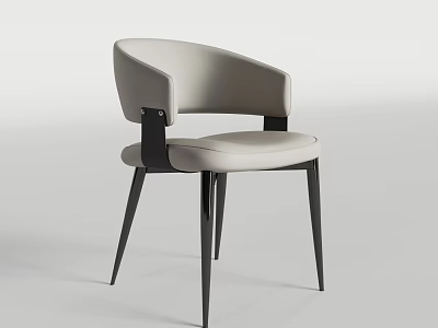 Modern Light Gray Upholstered Dining Chair With Curved Backrest And Black Slim Legs 3d model