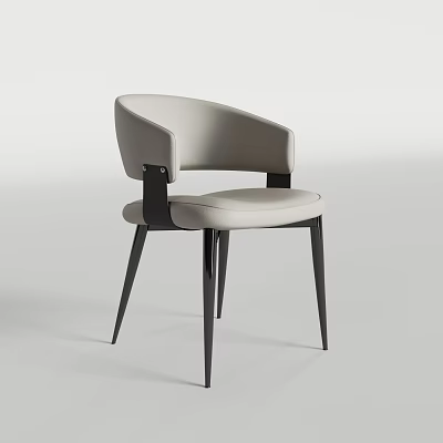 Modern Light Gray Upholstered Dining Chair With Curved Backrest And Black Slim Legs 3d model