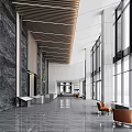 Modern Lobby Reception Desk With Marble Walls And Floor To Ceiling Windows