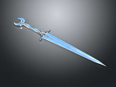 Silver Decorative Sword With Curved Hilt Ornate Handle And Slender Blade 3d model