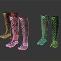 Stylish Knee High Boots In Various Colors With Lace Up Design And Patterned Leather Details