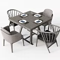 Gray Square Dining Set With Four Upholstered Chairs And Openwork Backrests 3d model