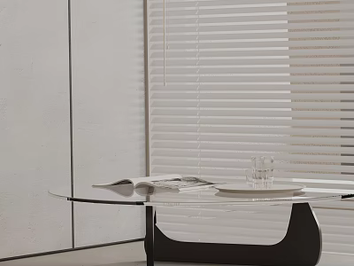 Modern Sofa and Coffee Table Set with Glass Top Against White Blinds in Minimalist Interior 3d model