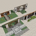 Modern Garden Wall Designs Featuring Circular Openings Wooden Frames Greenery And Stone Paths 3d model