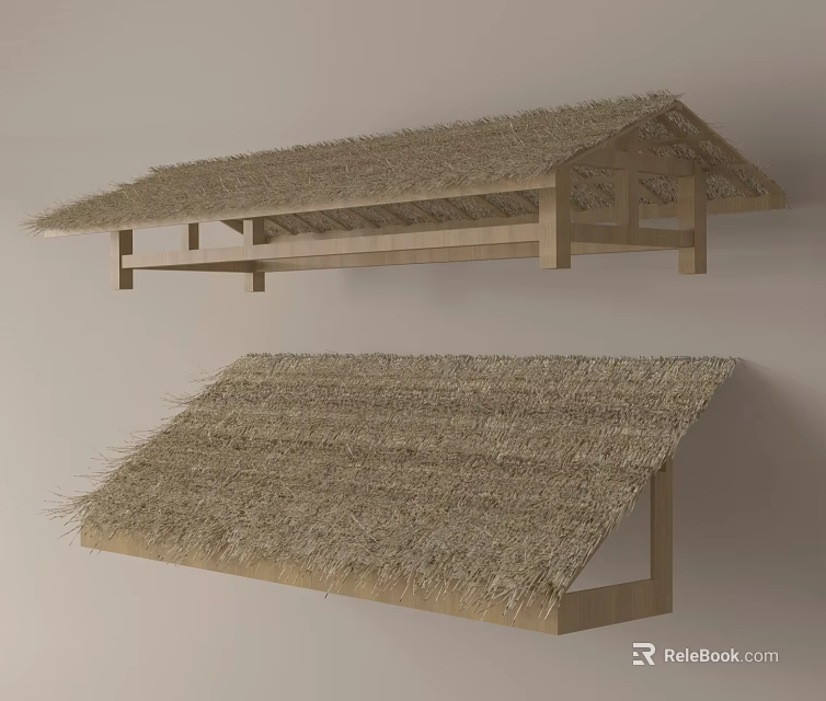 Thatch Roof Wooden Frame Outdoor Canopy Traditional Design for Garden or Patio 3d model 