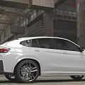 Sporty White SUV In Industrial Factory Space With High Ceilings Metal Beams And Natural Light