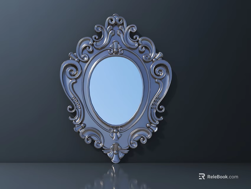 Intricate Carved Mirror Frame With Classic Oval Shape Design On Dark Background 3d model 