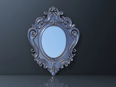 Intricate Carved Mirror Frame With Classic Oval Shape Design On Dark Background 3d model