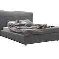 Modern Gray Double Bed with Upholstered Headboard Plush Pillows and Layered Bedding 3d model