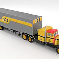 Yellow and Gray ICX Freight Truck with Red Cab and Cargo Trailer