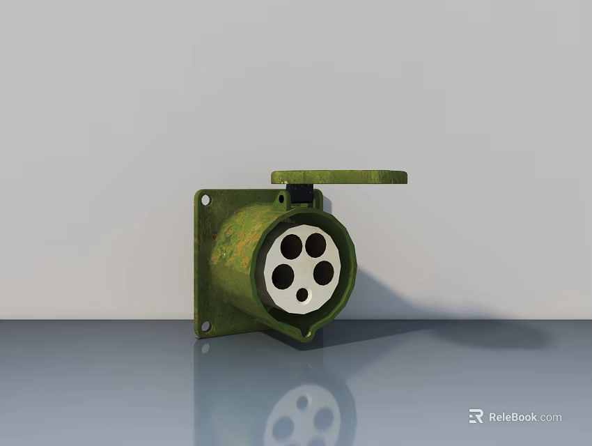 Green Metal Swing Door With Four Holes And Smooth Surface Design 3d model 