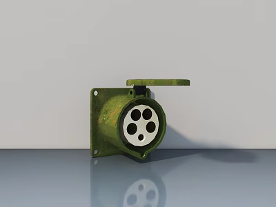 Green Metal Swing Door With Four Holes And Smooth Surface Design 3d model