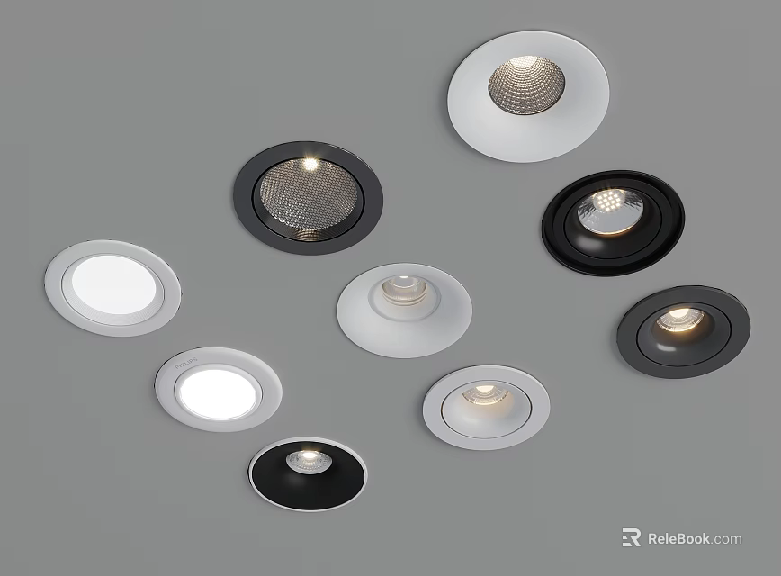 Modern Recessed Ceiling Lights In Black And White Round Designs For Home Interior 3d model 