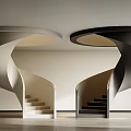 Modern Interior Design With Light And Dark Spiral Staircases In Stylish Tones