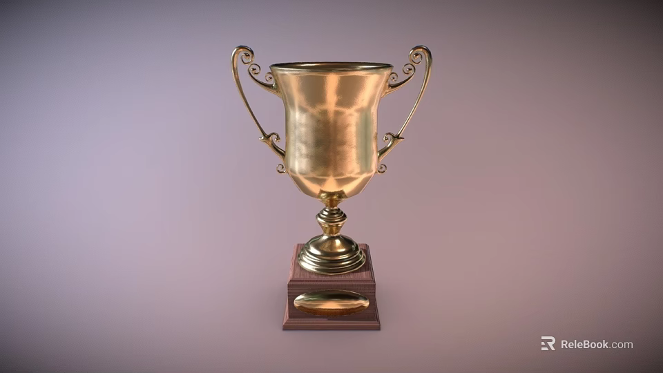 Golden Trophy Featuring Decorative Double Curved Handles And Classic Wooden Base Design 3d model 