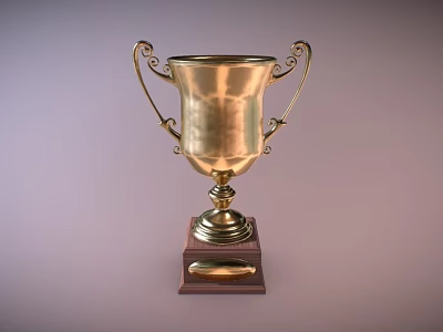 Golden Trophy Featuring Decorative Double Curved Handles And Classic Wooden Base Design 3d model