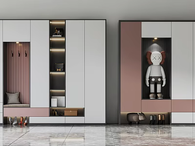 Modern Stylish Shoe Cabinet with Pink White Design Open Shelves Hanging Area and Spacious Storage 3d model