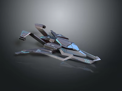 Futuristic Spacecraft Design With Sleek Aerodynamic Body Blue Lighting And Advanced Wings 3d model