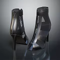 Women's Black High Heel Ankle Boots With Mesh Design And Zipper Detail