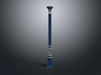 Blue Decorative Column with Ornate Top and Carved Middle Details for Scenery Construction 3d model