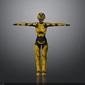 Futuristic Armored Mech Character In Yellow Black Suit With Outstretched Arms
