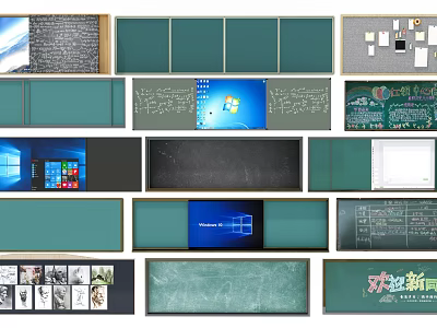 Educational Wall Hanging With Blackboard Green Board Digital Screen And Image Panels 3d model