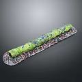 Natural Moss Covered Long Structure With Colorful Textured Base And Green Foliage