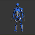 Futuristic Blue Mech Armor With Metallic Plates And Mechanical Arms