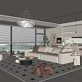 Modern Cream Wind Guest Restaurant Sofa Combination Coffee Table Dining Table and Chair Wine Cabinet 3d model