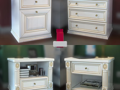 Elegant White Bedroom Nightstand With Drawers And Ornate Decorative Details 3d model