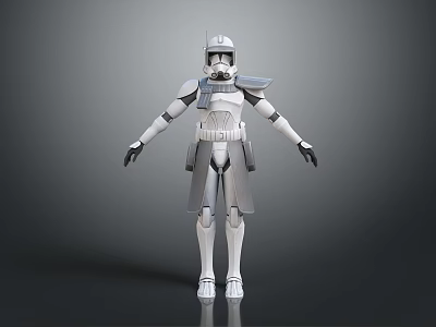 3D Rendered Helmeted White And Gray Armored Game Movie Character Standing With Open Arms 3d model