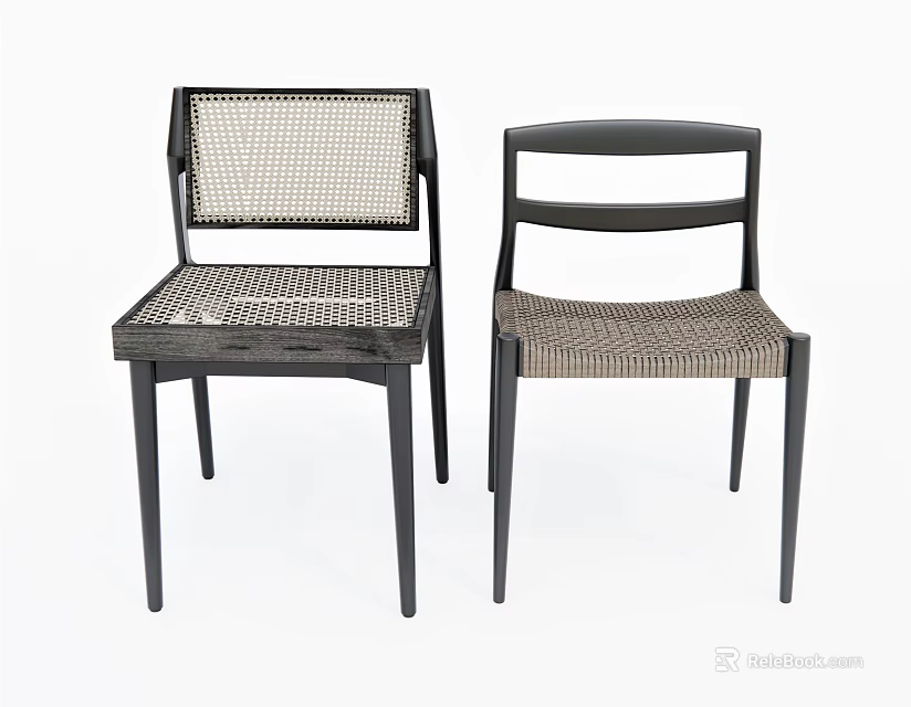 Modern Style Leisure Chairs With Woven Design And Dark Wooden Frames 3d model 
