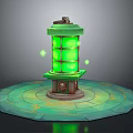 Glowing Green Lantern Scene Component With Grid Panels And Decorative Platform