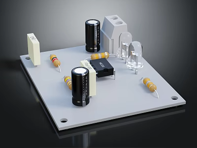 Assorted Electronic Components Including Resistors And Capacitors On Circuit Board Layout 3d model