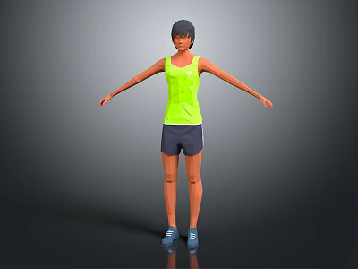 Game Movie Character Short Hair Wearing Yellow Tank Top Dark Shorts Blue Shoes Arms Outstretched 3d model