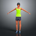 Game Movie Character Short Hair Wearing Yellow Tank Top Dark Shorts Blue Shoes Arms Outstretched