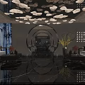 Elegant SPA Sauna Interior With Circular Mirror Sofa Seating Green Plants And Decorative Lights