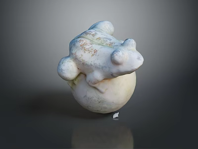 White Reptile Sculpture Sitting On Spherical Object Against Gray Background 3d model