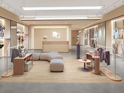 Modern Clothing Store Interior Design With Display Racks Seating Area And Apparel Displays 3d model