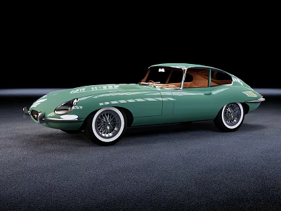 Vintage Green Sports Car With Brown Interior And White Wheels Design 3d model