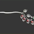 Ornate Silver Metal Hairpin With Decorative Leaves Red And Green Beads